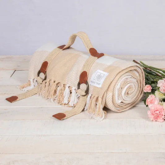 Picnic Blanket: Montecito with Harness - Beige Gingham