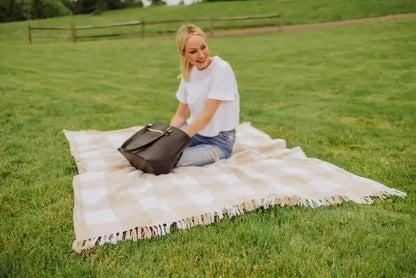 Picnic Blanket: Montecito with Harness - Beige Gingham