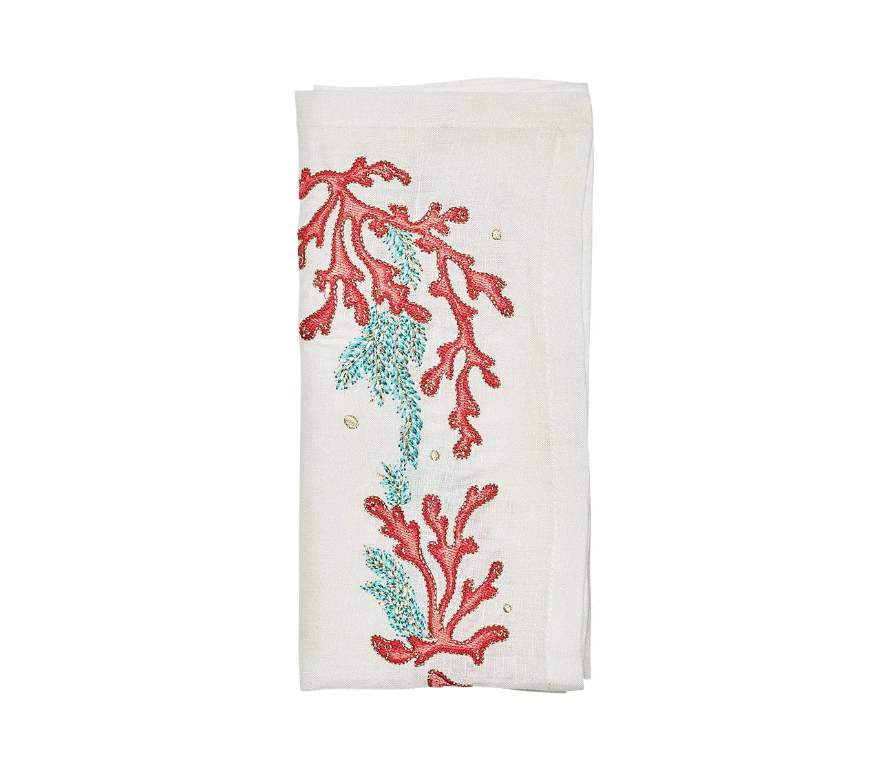 Kim Seybert Napkins: Coral Spray in White, Coral & Turquoise, Set of 4