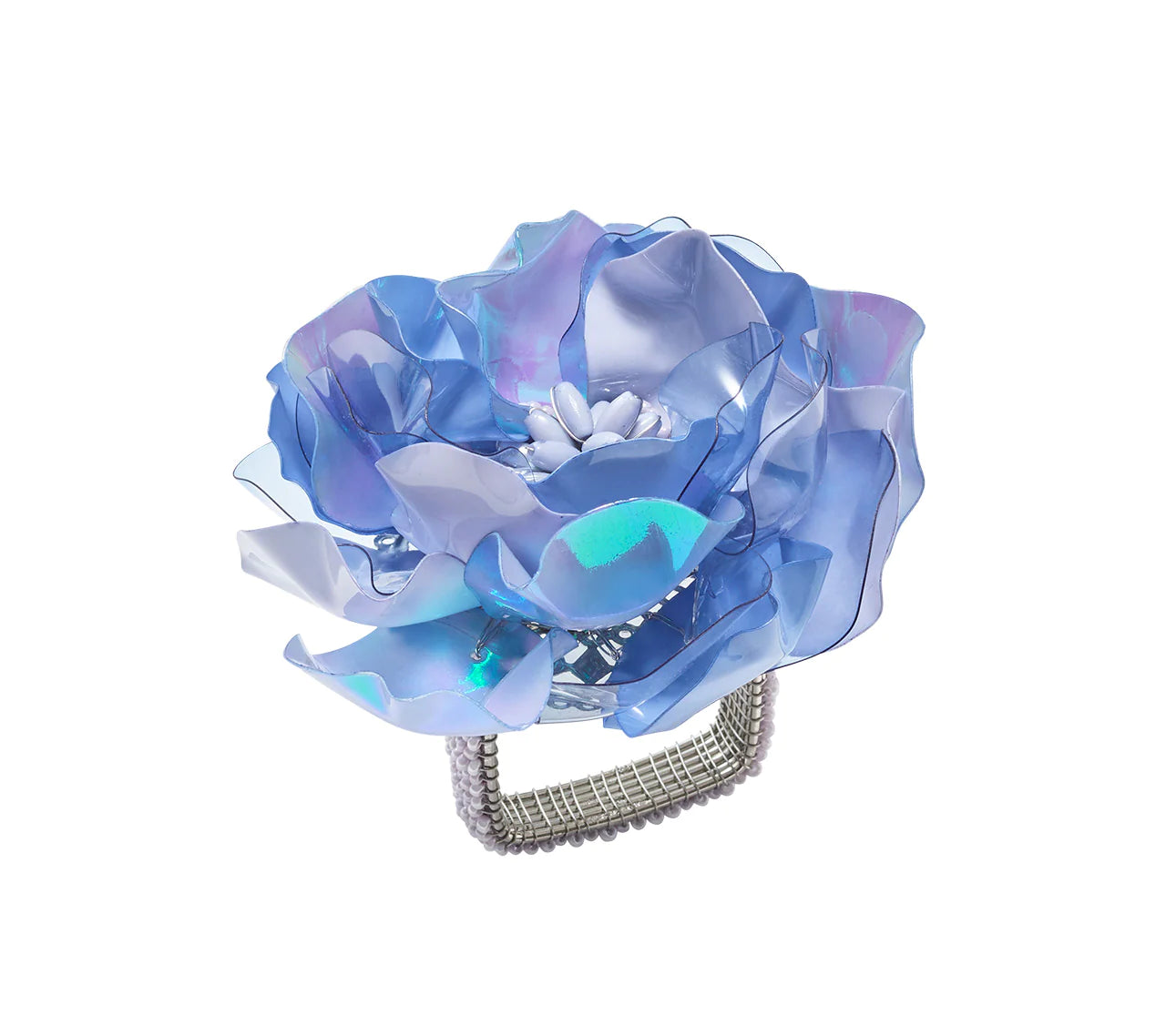 Kim Seybert Napkin Rings: Gardenia in Periwinkle, Set of 4