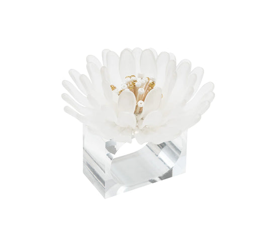 Kim Seybert Napkin Rings: Cosmos in White & Gold, Set of 4