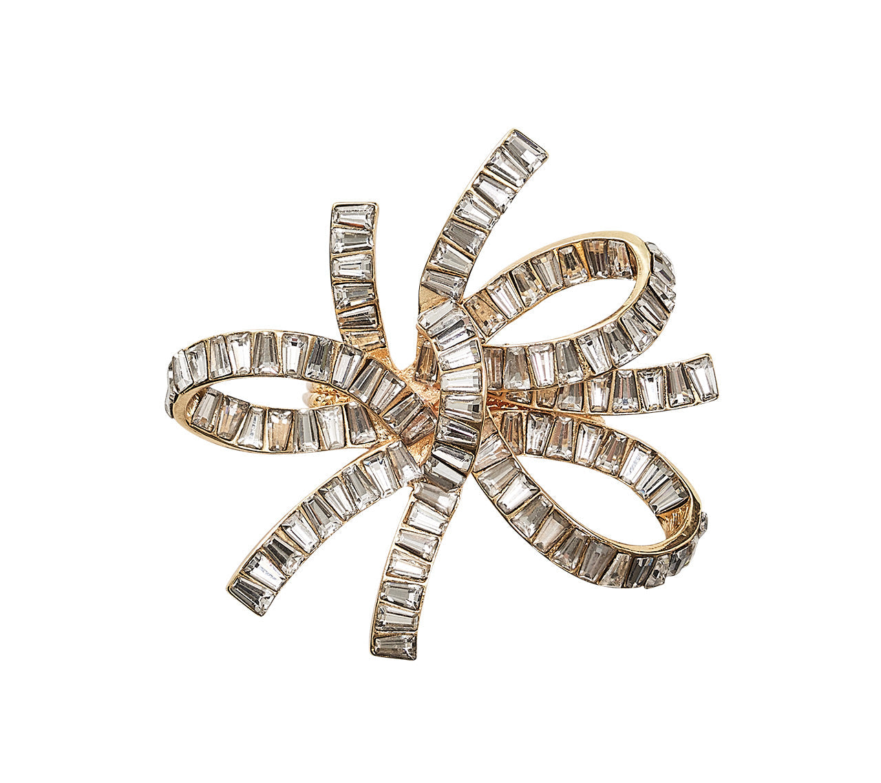Kim Seybert Napkin Rings: Jeweled Bow in Gold & Crystal, Set of 4