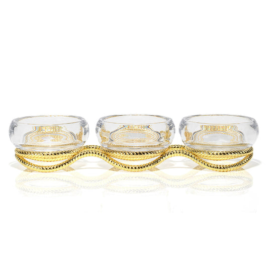 Nambe Braid Gold Triple Condiment Server Glass