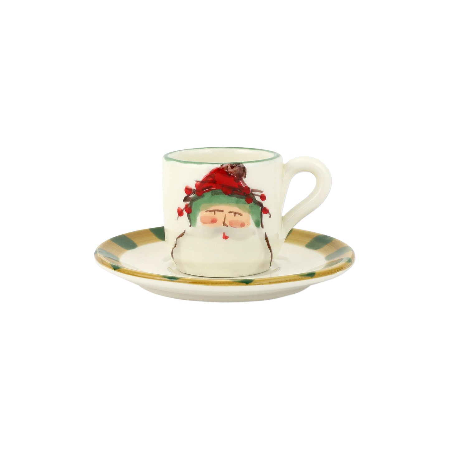 Vietri Old St. Nick Espresso Cup & Saucer - Green Hat