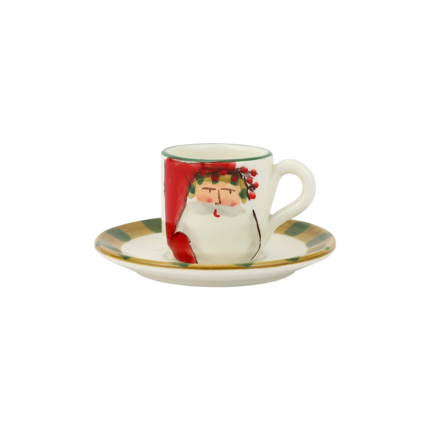 Vietri Old St. Nick Espresso Cup & Saucer - Striped Hat