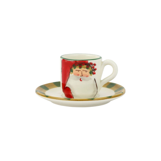 Vietri Old St. Nick Espresso Cup & Saucer - Striped Hat
