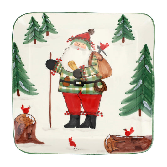 Vietri Old St. Nick Square Platter w/Hiker - Large