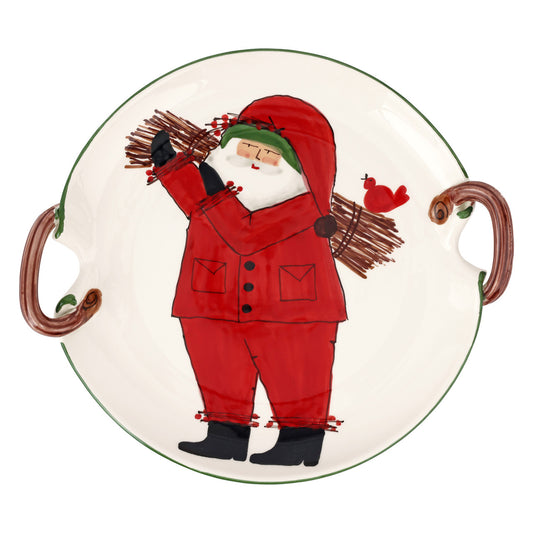Vietri Old St. Nick Handled Round Platter w/Sticks