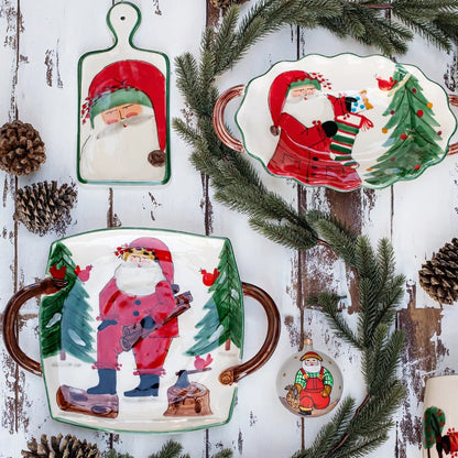 Vietri Old St. Nick Handled Square Platter w/Logs