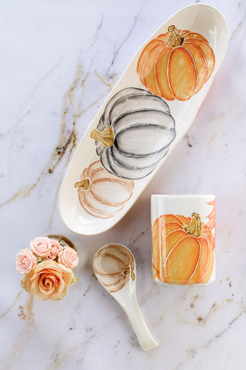 Vietri Pumpkins Narrow Oval Platter with Assorted Pumpkins