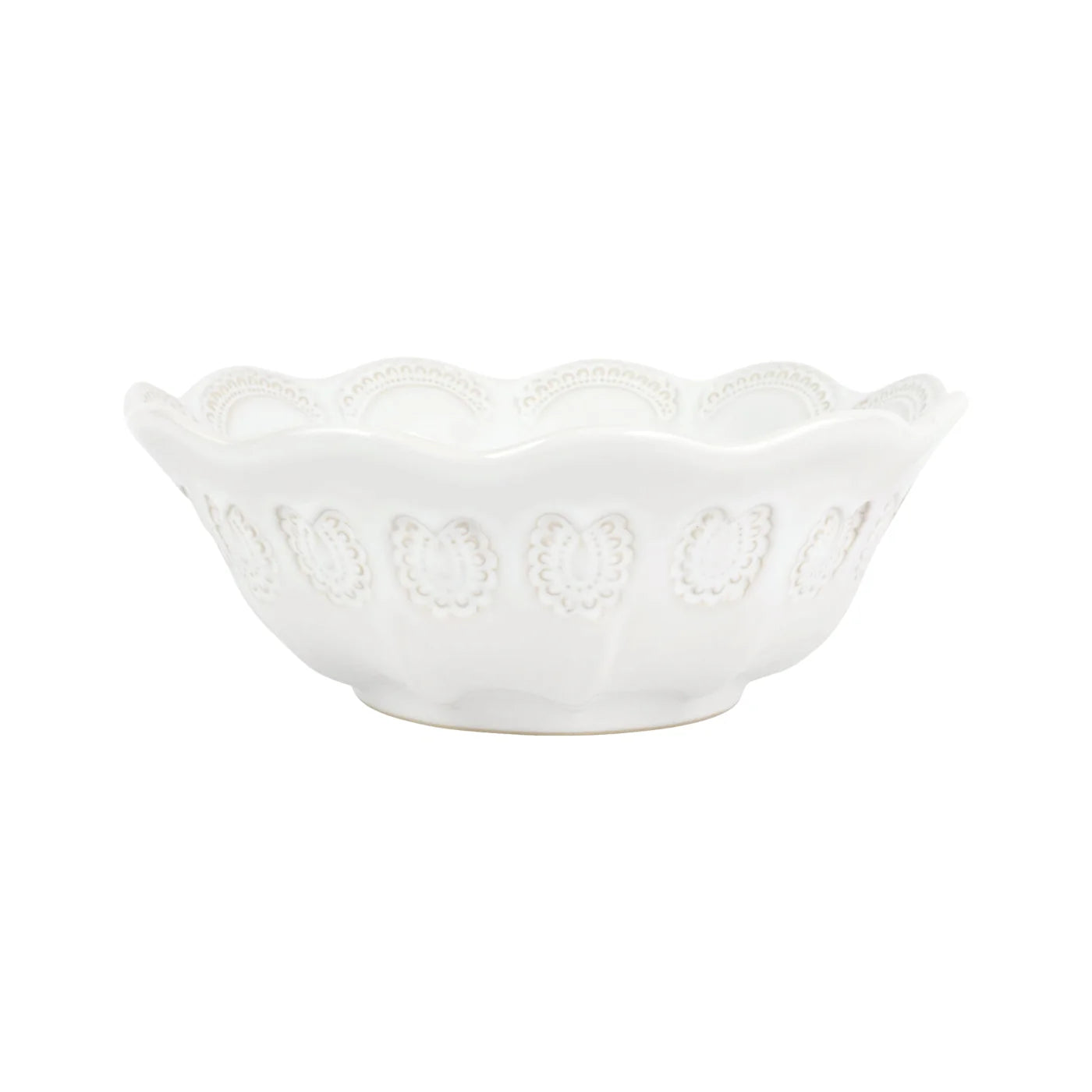 White Vietri Incanto Stone Lace Medium Serving Bowl