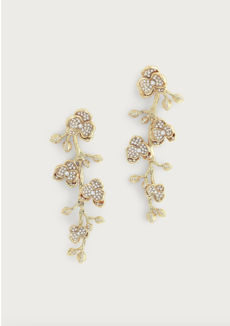 Anabel Aram Orchid Pavé Clear White Dangle Earrings
