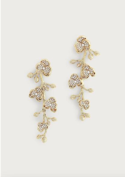 Anabel Aram Orchid Pavé Clear White Dangle Earrings