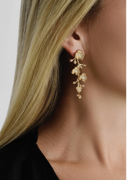 Anabel Aram Orchid Pavé Clear White Dangle Earrings