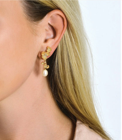 Anabel Aram Orchid With Pearl Drop Earrings