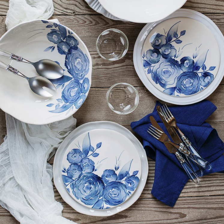 Vietri Blue Camellia Salad Plate