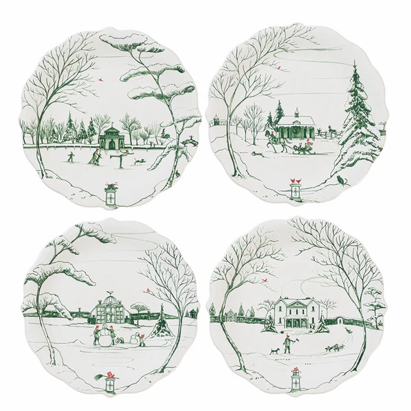 Juliska Country Estate Winter Frolic Evergreen - Party Plates, Assorted Set/4