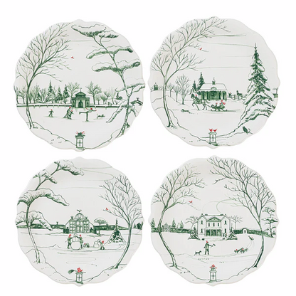 Juliska Country Estate Winter Frolic Evergreen - Party Plates, Assorted Set/4