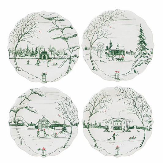 Juliska Country Estate Winter Frolic Evergreen - Party Plates, Assorted Set/4