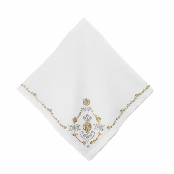 Juliska Napkin  Heidi Embroidered Napkin - Gold/Silver