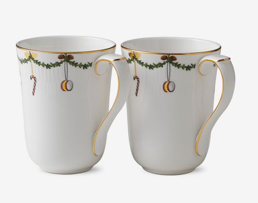Royal Copenhagen Star Fluted Christmas MUGS Set of Two