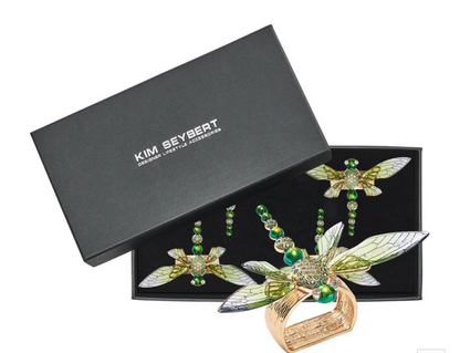 KIM SEYBERT  Dragonfly Napkin Ring in Green, Set of 4 in a Gift Box