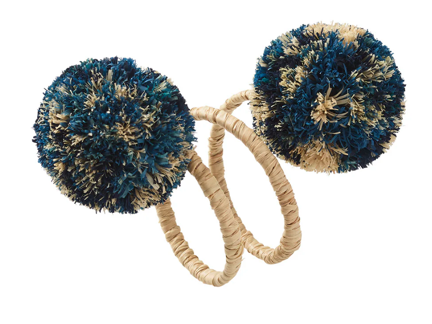 Kim Seybert Napkin Rings: Casbah in Natural & Blue, Set of 4