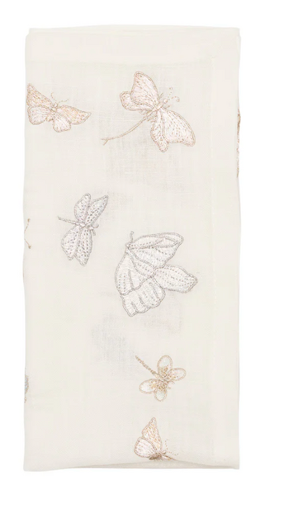 KIM SEYBERT  Monarch Garden Napkin in White & Iridescent, Set of 4