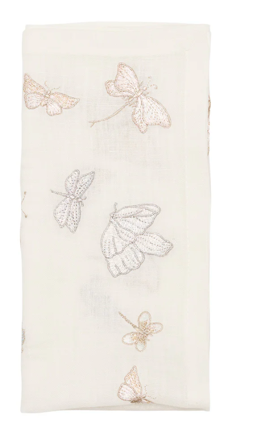 KIM SEYBERT  Monarch Garden Napkin in White & Iridescent, Set of 4