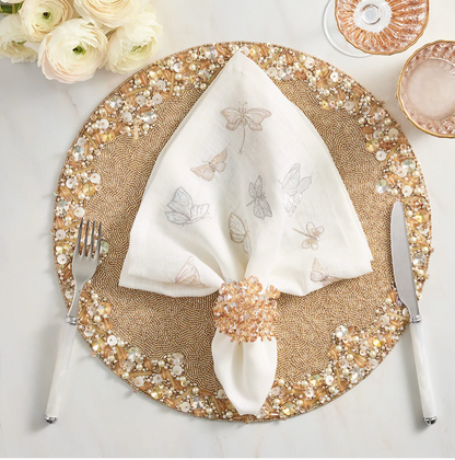 KIM SEYBERT  Monarch Garden Napkin in White & Iridescent, Set of 4