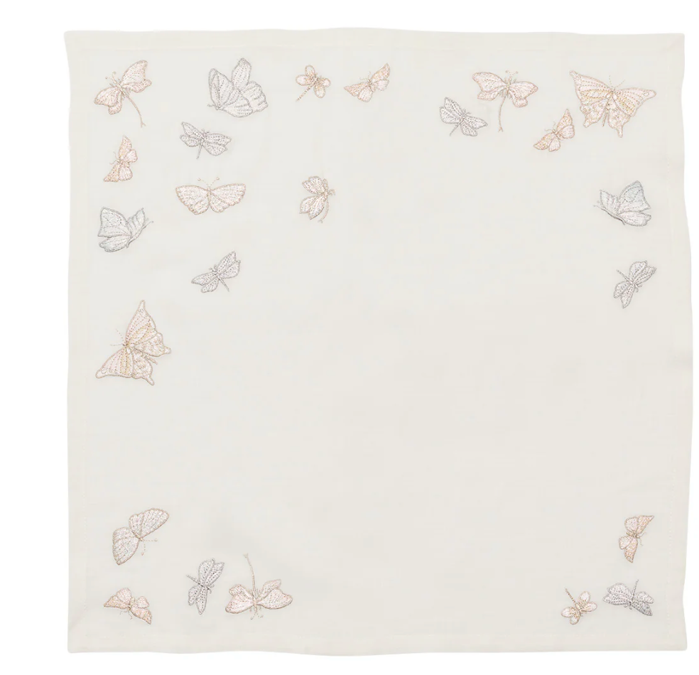 KIM SEYBERT  Monarch Garden Napkin in White & Iridescent, Set of 4