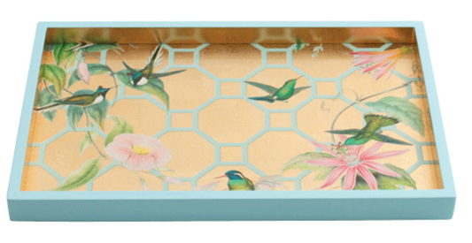 Hummingbird Trellis Gold Lacquer Bar Tray 20x8