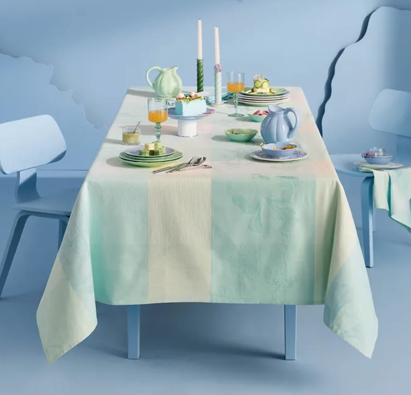 Garnier Thiebaut Mille Iris D'Eau Aqua Jacquard Tablecloth 71" x 118"