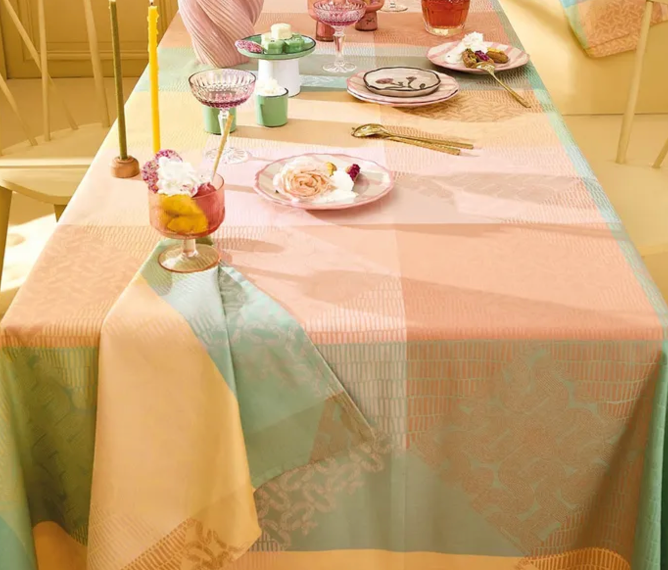 Garnier Thiebaut Mille Empreintes Pastel Jacquard Tablecloth 61"x102"