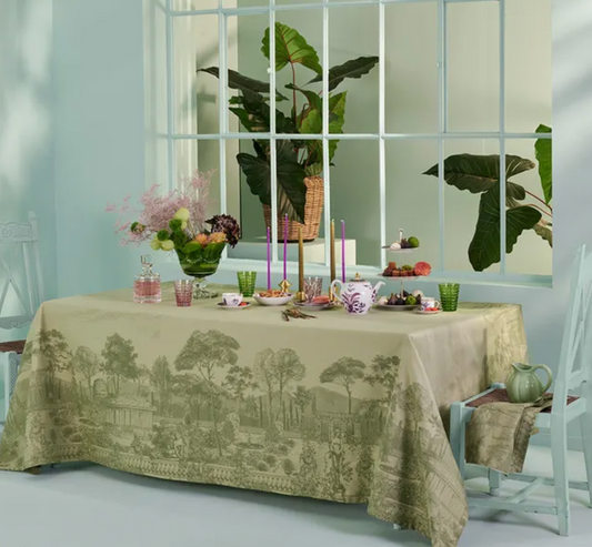 Garnier Thiebaut Jardin Spirituel Olive Jacquard Tablecloth, Stain-Resistant Cotton