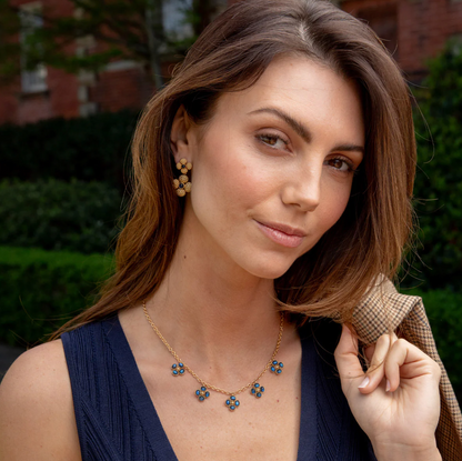 Capucine De Wulf Berry Clover Multi Station Necklace, 16"+2" - Blue Labradorite