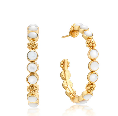 Capucine De Wulf Pouch BERRY Gem Medium Hoop Earrings - MOP