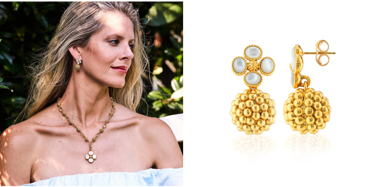 Capucine De Wulf Berry Clover Drop Earrings - MOP Berry Clover