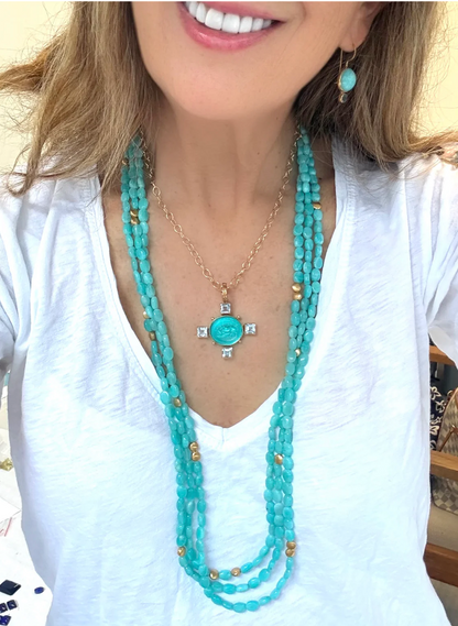 Dina Mackney AMAZONITE TRIPLE STRAND NECKLACE 36”