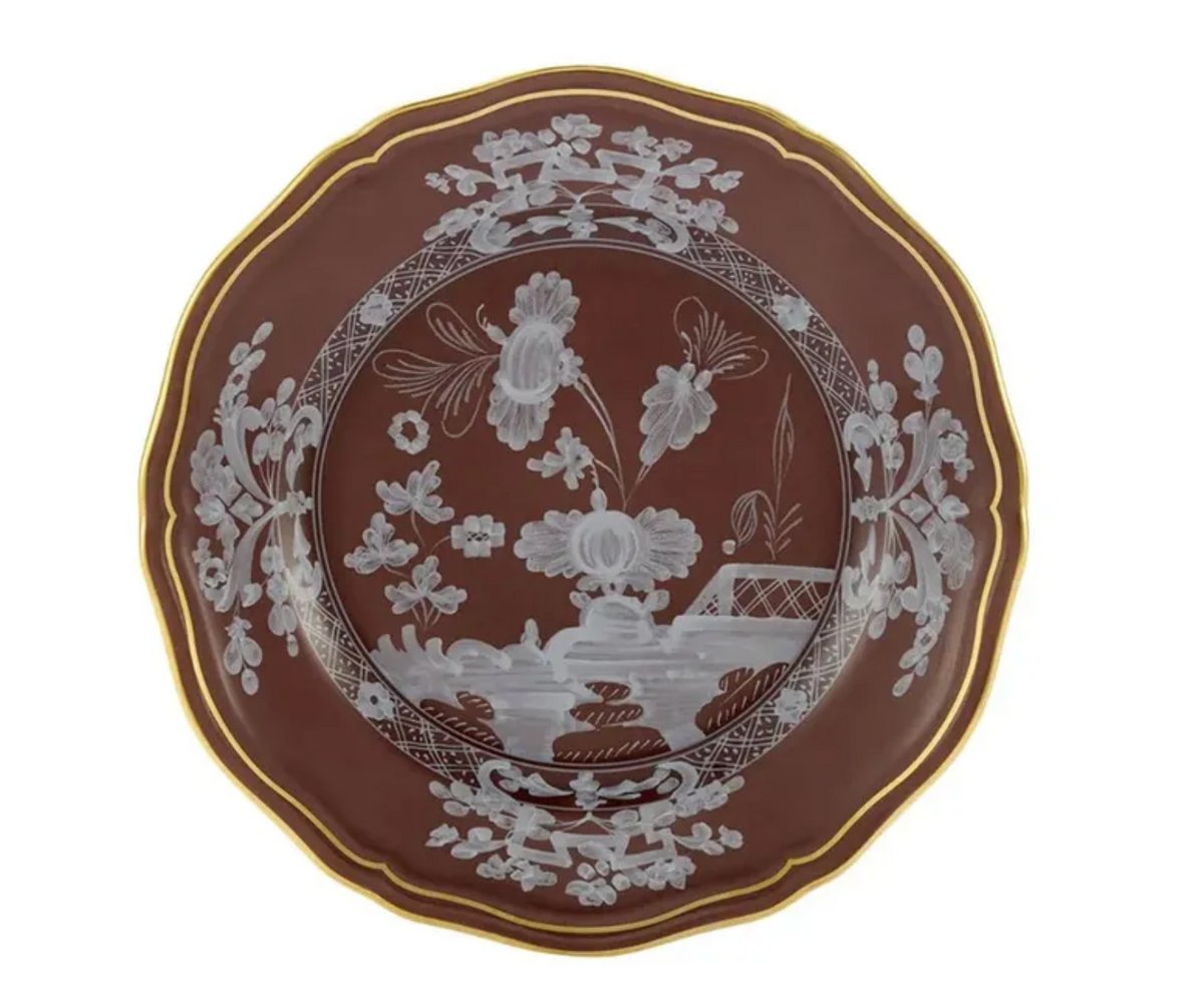 Ginori 1735 Oriente Italiano Dinner Plate - Castagna (Brown w/Gold Threading)
