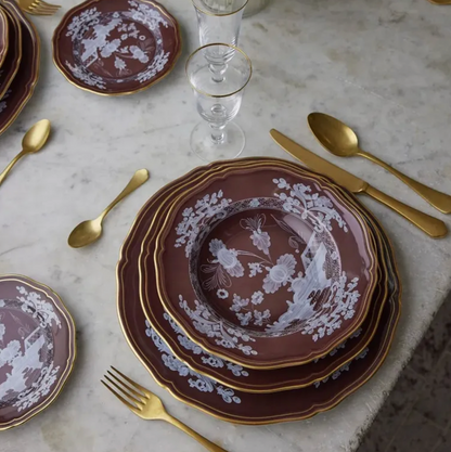 Ginori 1735 Oriente Italiano Dinner Plate - Castagna (Brown w/Gold Threading)