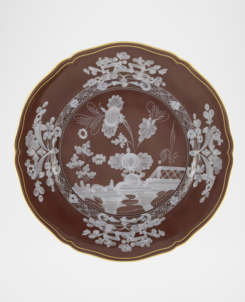 Ginori 1735 Oriente Italiano Charger Plate - Castagna (Brown w/Gold Threading)