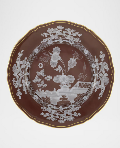 Ginori 1735 Oriente Italiano Charger Plate - Castagna (Brown w/Gold Threading)