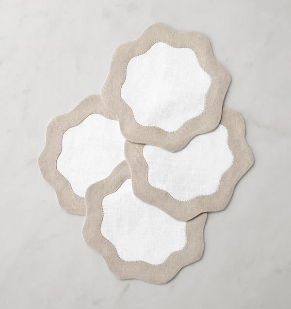 Sferra White/Nat Ondulato Cocktail Napkins Set of 4