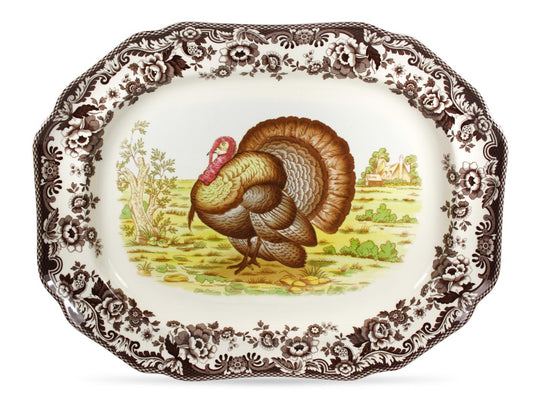 Spode Turkey Platter 19 Inch, Turkey Woodland Octagonal Platter