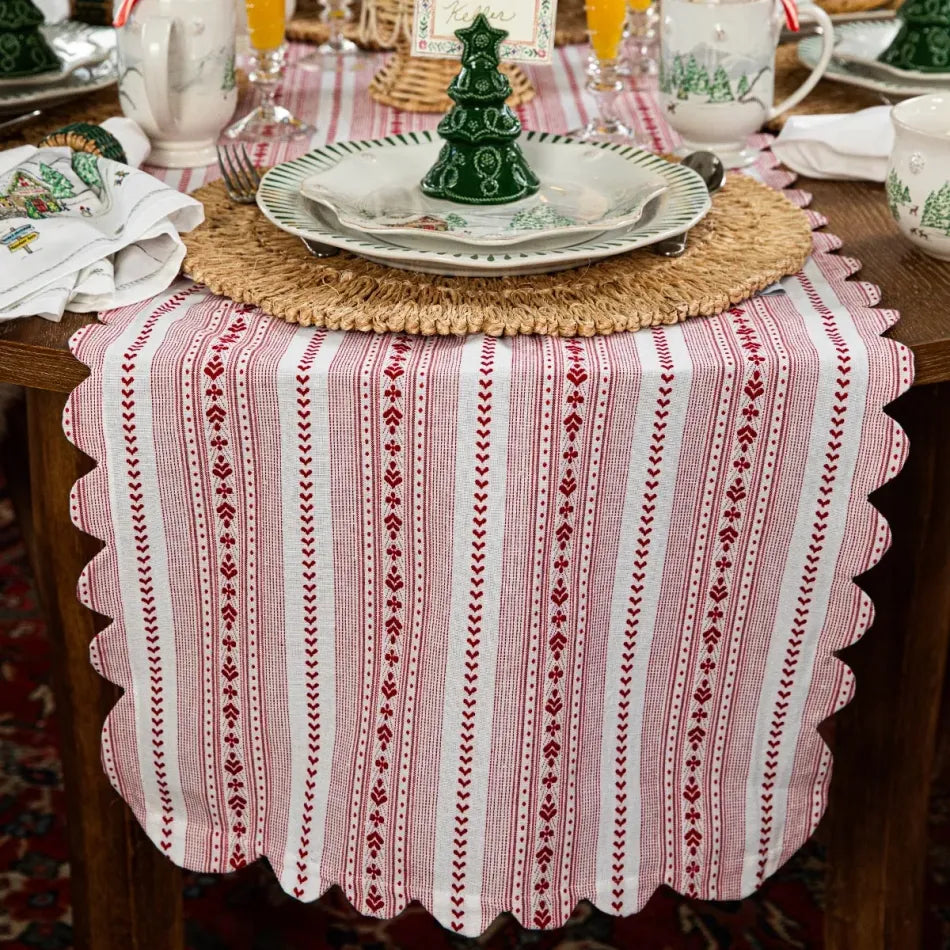 Juliska Table Runner: Villa Stripe - Ruby 18" x 90"