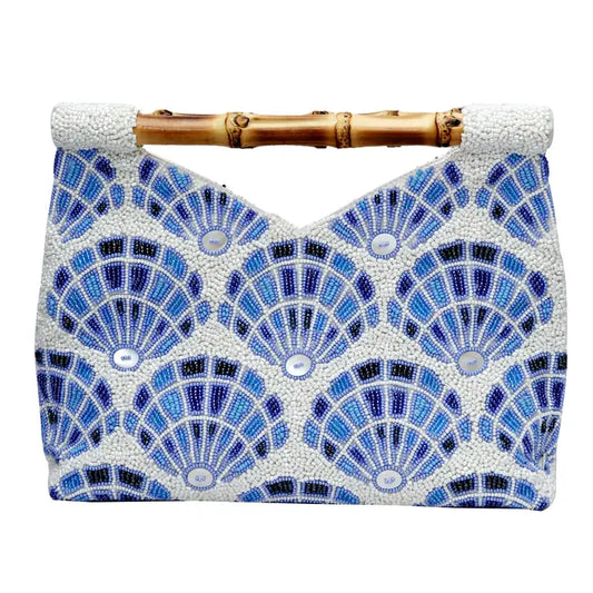 Tiana Designs Blue Clam Shell Clutch Bag with Bamboo Handle