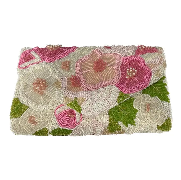 Tiana Designs White & Pink Flower Clutch