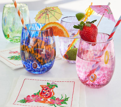 Kim Seybert Cocktail Napkins: Tropicana in White & Multi, Set of 6