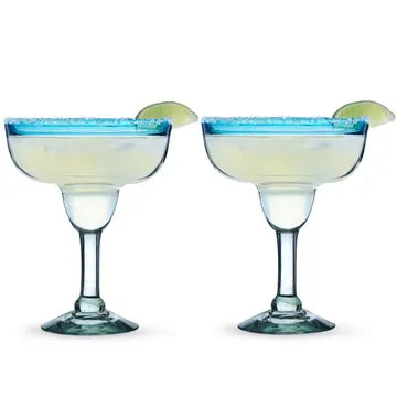 Aqua Rim Margarita Glass Primavera Set of 2 Twine
